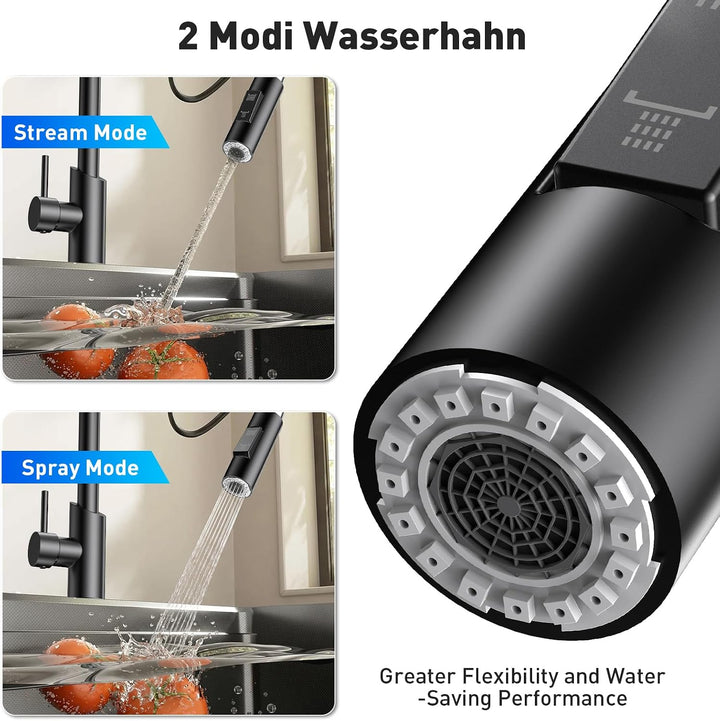 Wasserhahn Küche,Hoher Bogen Hochdruck Küchenarmatur mit Herunterziehen Brause, Spiralfeder Spültisc
