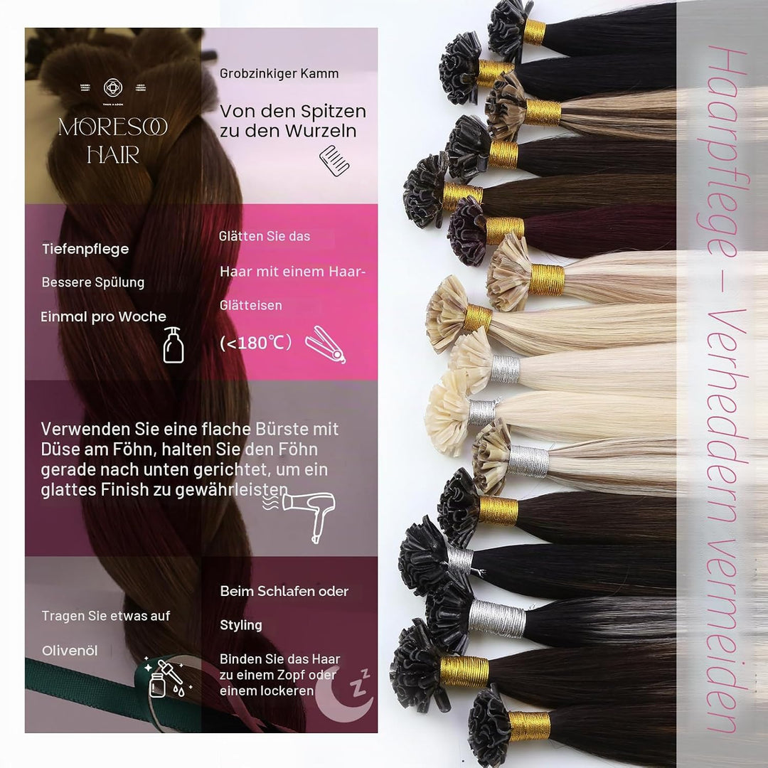 Moresoo Echthaar Extensions Bondings 1g Remy U Tip Keratin Bondings Echthaar Extensions Dunkelbraun