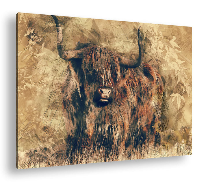 deyoli gezeichneter Stier Format: 80x60 als Leinwandbild, Motiv fertig gerahmt auf Echtholzrahmen, H