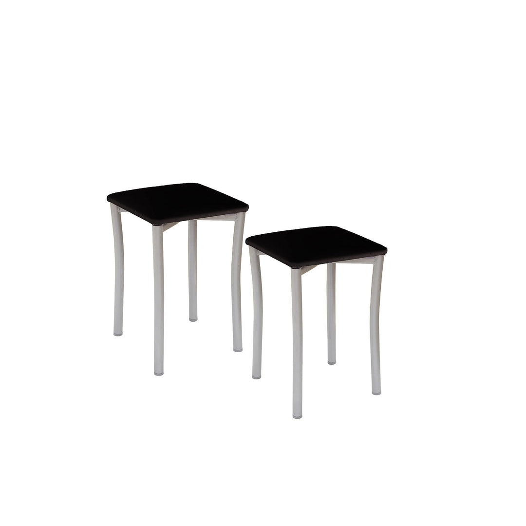 ASTIMESA Zwei Küchenhocker mit runden Beinen und schwarzem Kunstlederbezug.