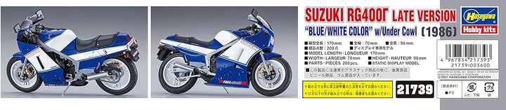 Hasegawa - 1:12 Suzuki RG400 späte Version - Blau/Weiss Farbe mit Unterhaube