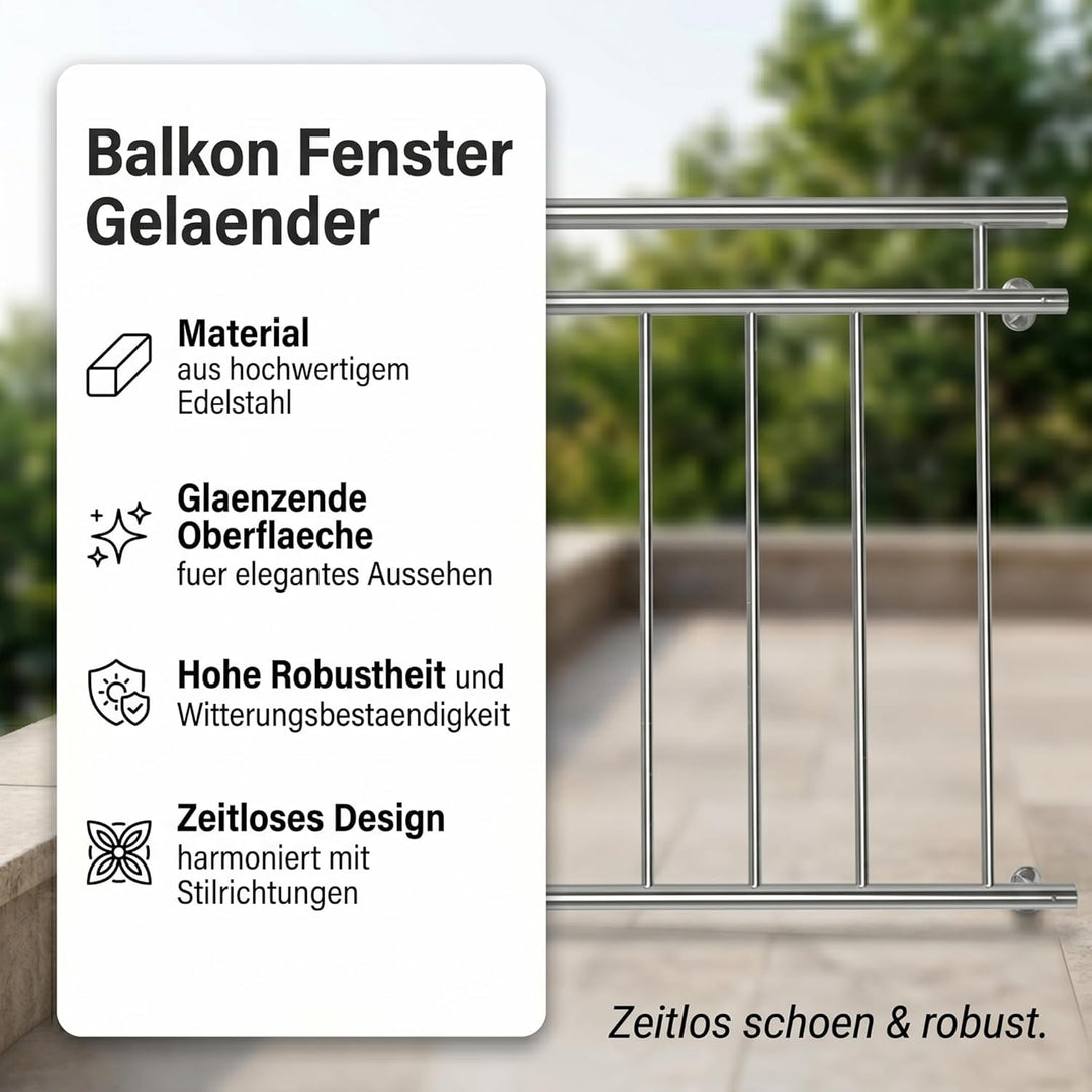 Mucola Französischer Balkon 90x128CM Stabgeländer Edelstahl V2A Fenstergeländer Stabgeländer Terrass