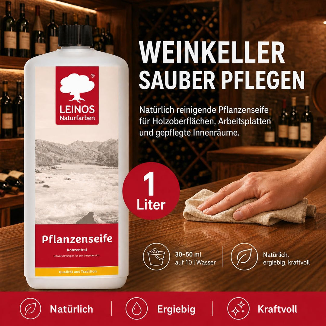 LEINOS Pflanzenseife 1 L– Rückfettender Universalreiniger für geölte, gewachste, lackierte Holzfläch