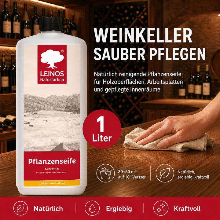 LEINOS Pflanzenseife 1 L– Rückfettender Universalreiniger für geölte, gewachste, lackierte Holzfläch