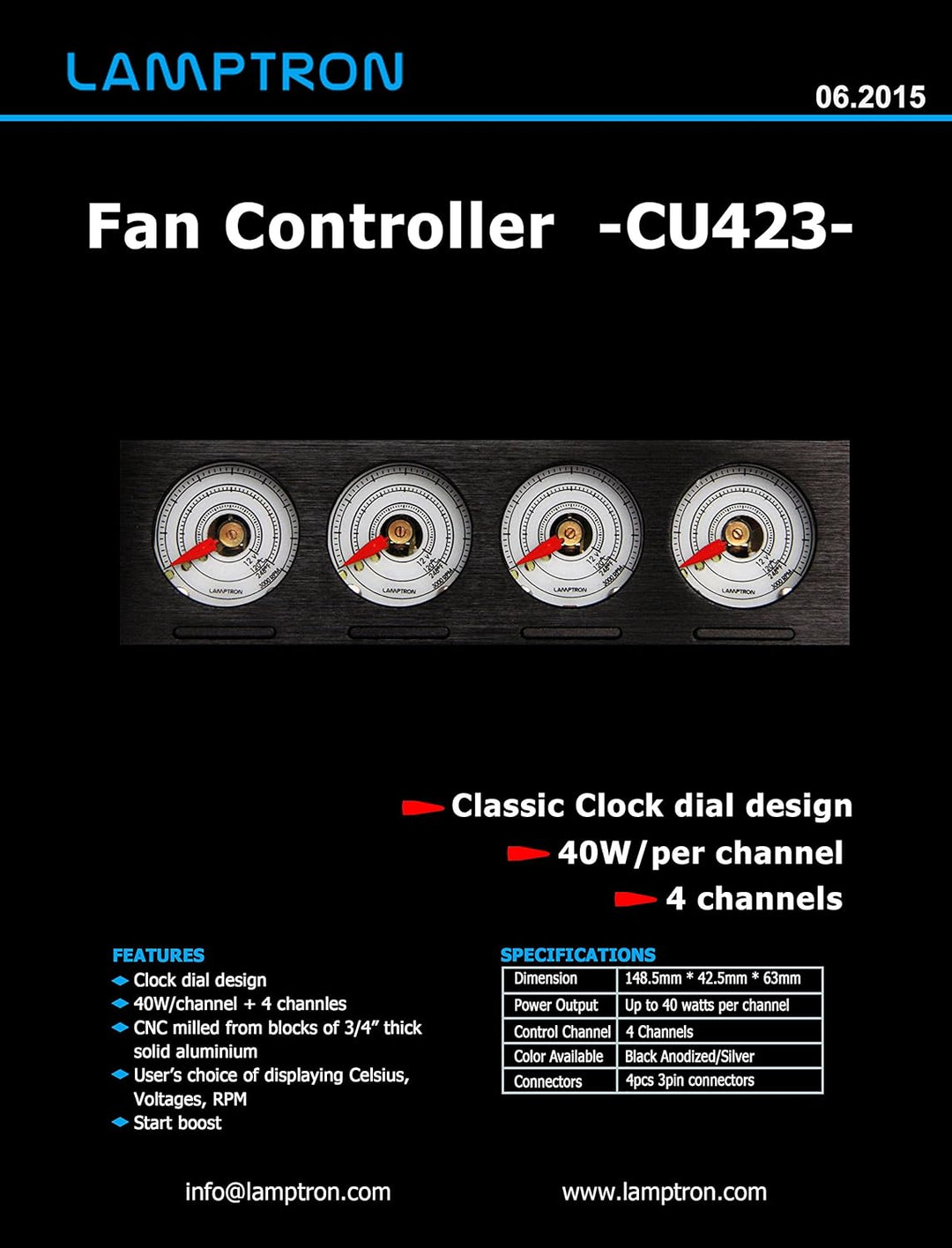 Lamptron cu423 Fan Controller 4 Kanal 5.25 Zoll – Schwarz