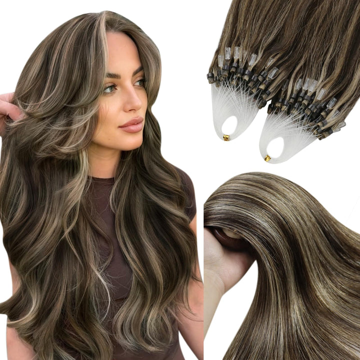 YoungSee Microring Extensions Echthaar Braun 40 cm Microring Hair Extensions Micro Loop Extensions E