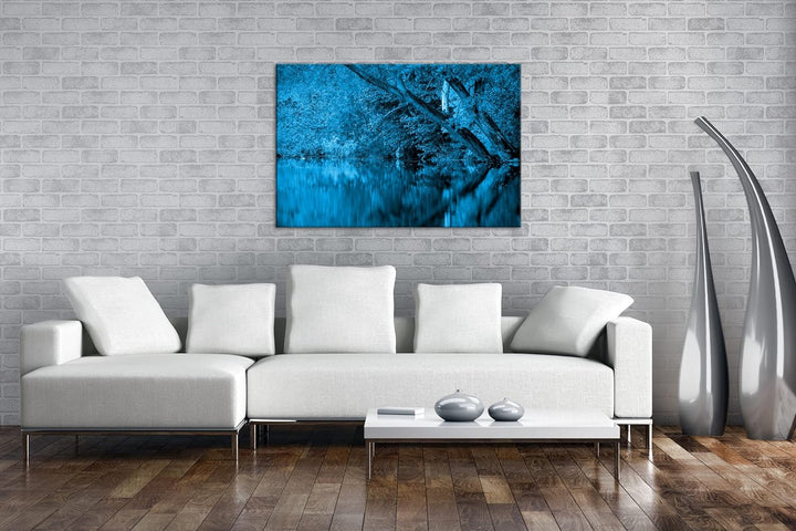 deyoli Bäume am Seeufer im Herbst Format 80x60 Effekt: Monocrome Blau als Leinwandbild, Motiv fertig