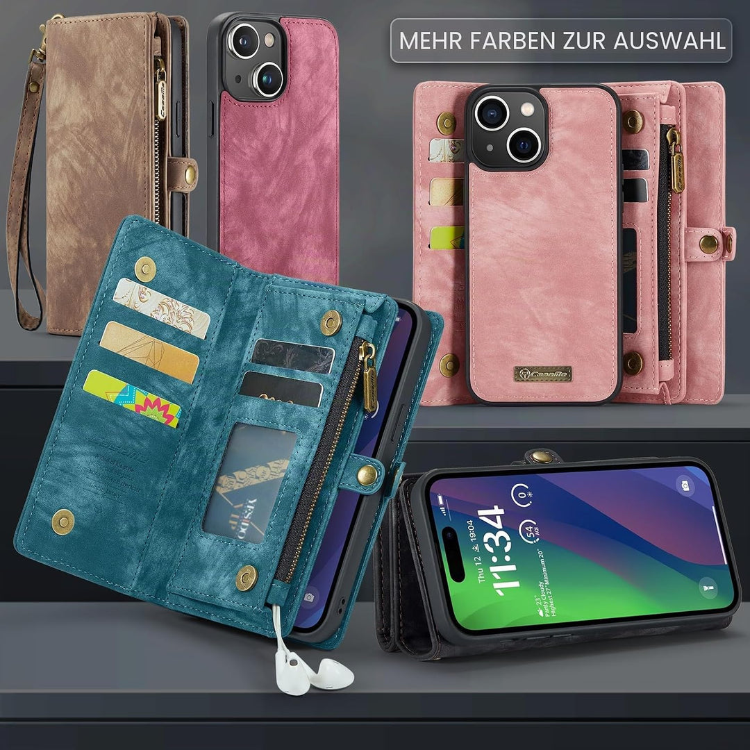 UFinetech für iPhone 15 Hülle, Flip Leder TPU Stossfest Kartenfach Tasche Handyhülle für iPhone 15,