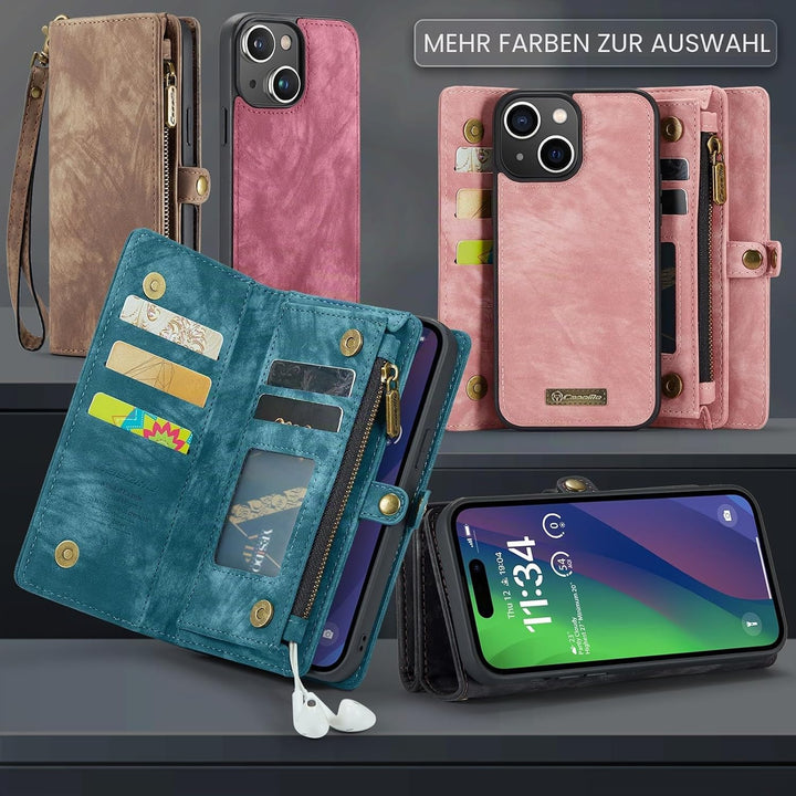 UFinetech für iPhone 15 Hülle, Flip Leder TPU Stossfest Kartenfach Tasche Handyhülle für iPhone 15,