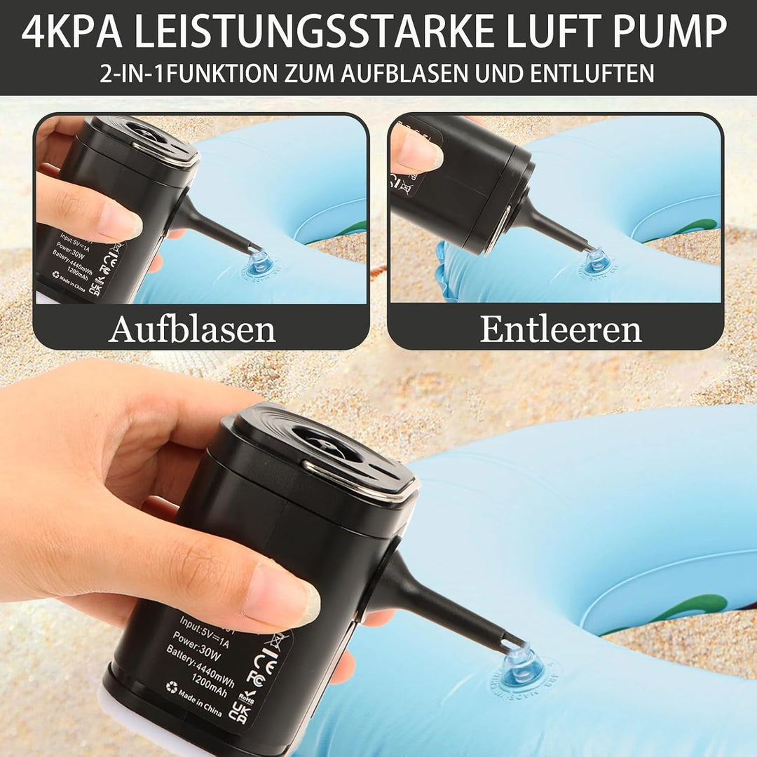 Elektrische Luftpumpe für Luftmatratze Klein Tragbare Elektrische Luftpumpe mit 6 Düsen 4000Pa 1200