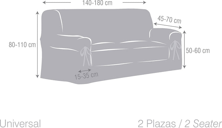 Eysa Constanza Nicht elastisch mit Krawatten Sofa überwurf 2 sitzer, Baumwolle, 01-leinen, 43 x 5 x