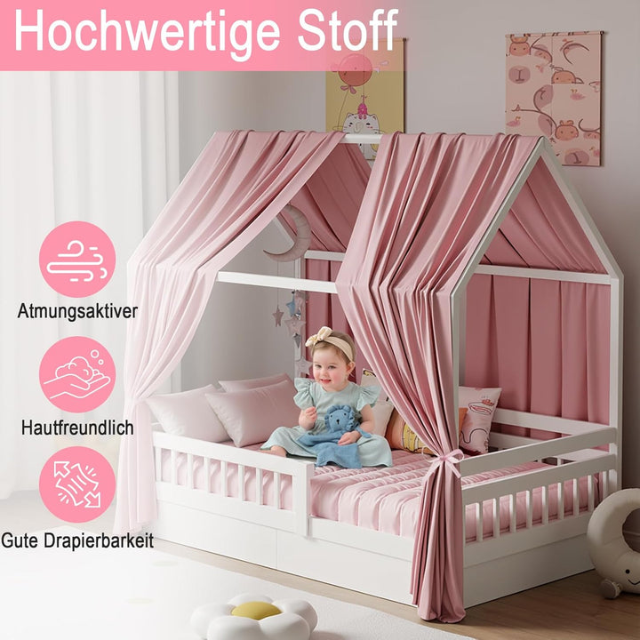Hausbett Himmel, Betthimmel Hausbett Musselin mit 2 Stück Betthimmel, Stoffhimmel für Hausbett Mädch