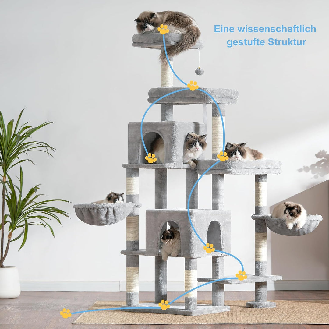 Hey-brother XXL Kratzbaum für gross Katzen, 180 cm hoch Stabil Katzenbaum mit rechts erweitert mit 3