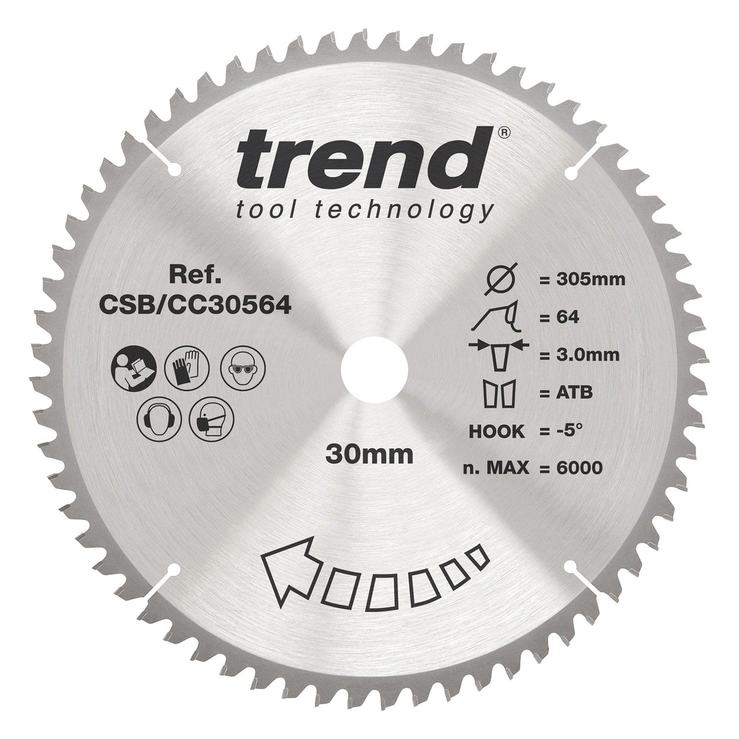 Trend CraftPro Negative Hook Crosscutting TCT Kreissägeblatt, 305mm Durchmesser x 64 Zähne x 30mm Bo