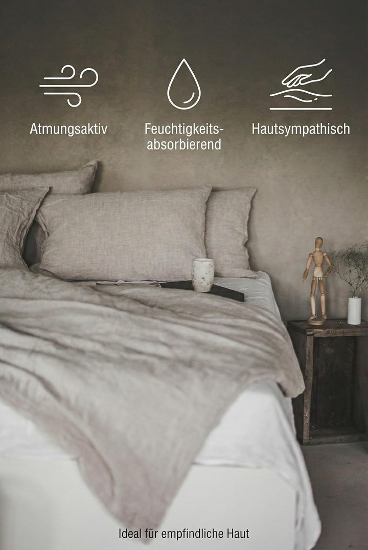 Ger3as Leinen Bettwäsche Set 100% Natur Leinen Stonewashed, Naturfaser, mit Hotelverschluss Natürlic