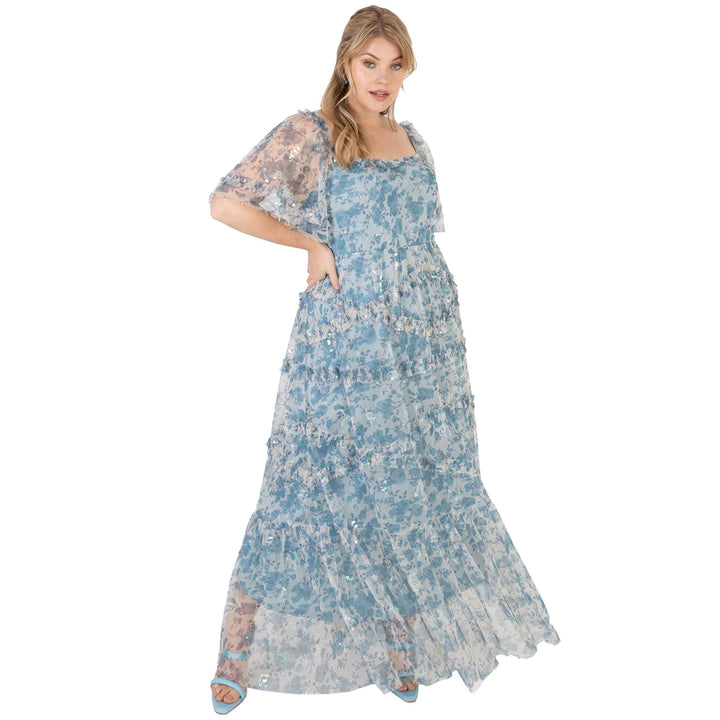 Lovedrobe Damen Womens Plus Size Maxi Dress for Ladies Short Flutter Sleeve Ruffle Pull On High Wais