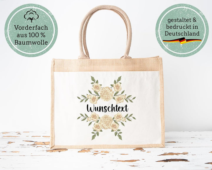 LIEBTASTISCH - Nachhaltige Jutetasche - Personalisierte Tasche mit Wunschtext - Geschenk - Einkaufst