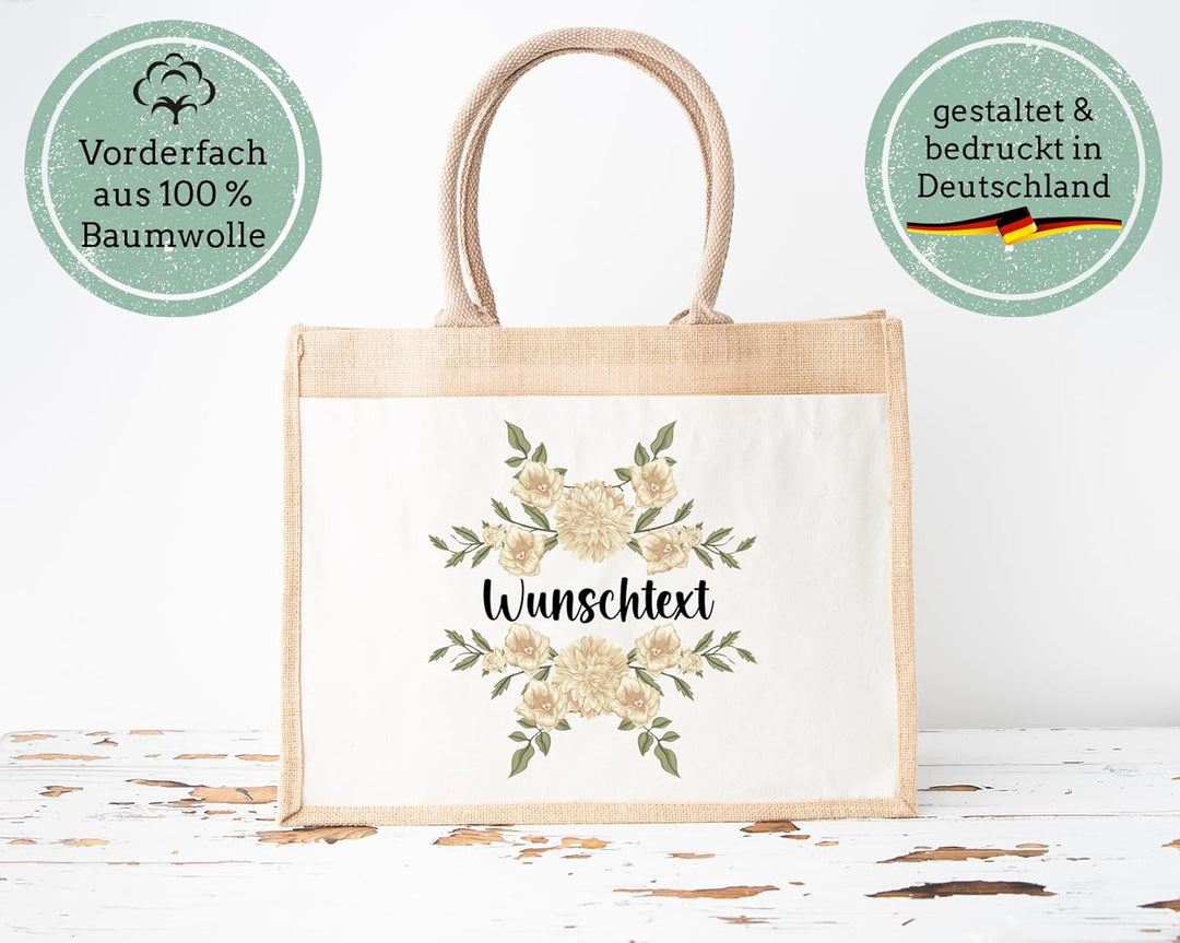 LIEBTASTISCH - Nachhaltige Jutetasche - Personalisierte Tasche mit Wunschtext - Geschenk - Einkaufst