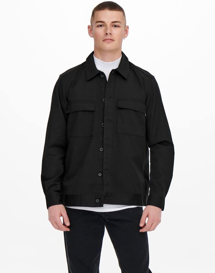 ONLY & SONS Long Sleeve Pocket Overshirt S Schwarz, S Schwarz