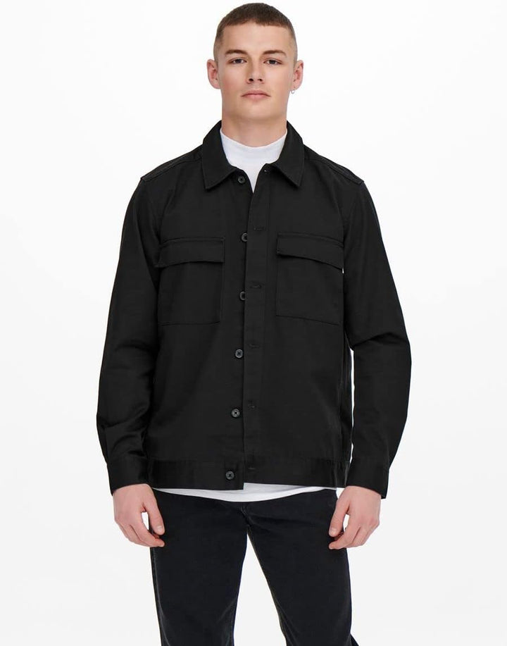 ONLY & SONS Long Sleeve Pocket Overshirt S Schwarz, S Schwarz