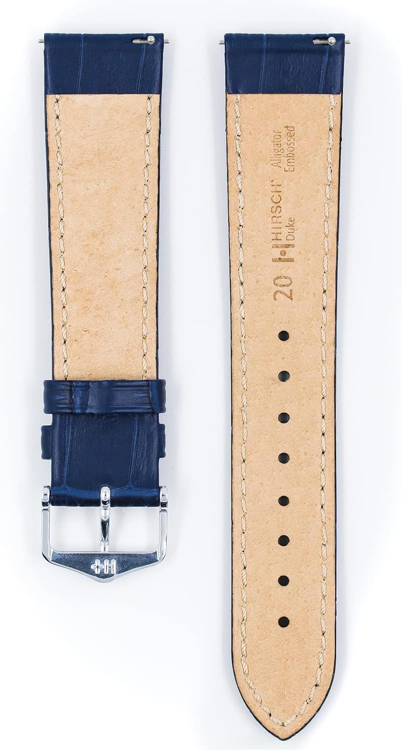 HIRSCH Uhren-Armband Duke - Uhr-Band aus italienischem Kalbs-Leder mit Alligator-Prägung - 12 bis 24