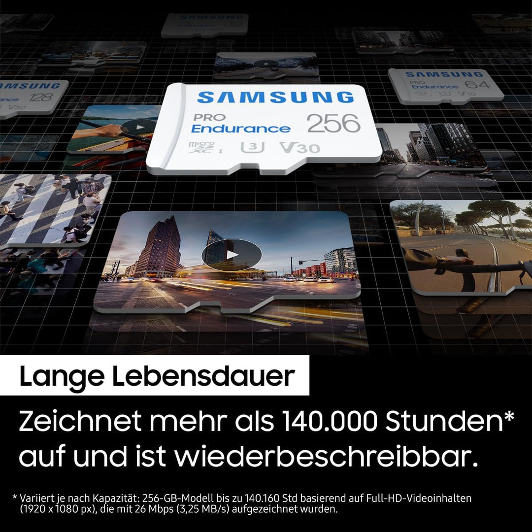 Samsung PRO Endurance microSD Speicherkarte (MB-MJ256KA/EU) 256 GB, UHS-I U3, Full HD & 4K UHD, 100