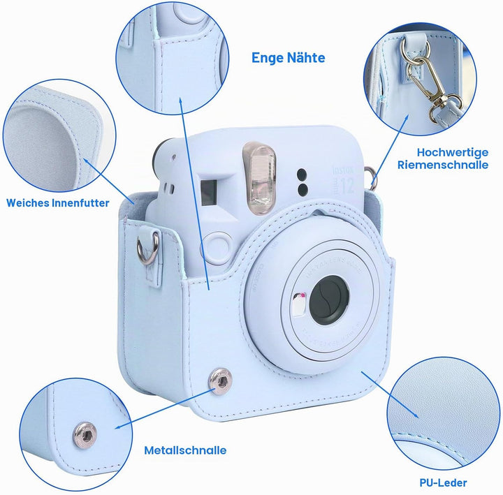 Easy Hood Schutzhülle und Tragbare Tasche für Instax Mini 12 Sofortbildkameras, PU Leder Kameratasch