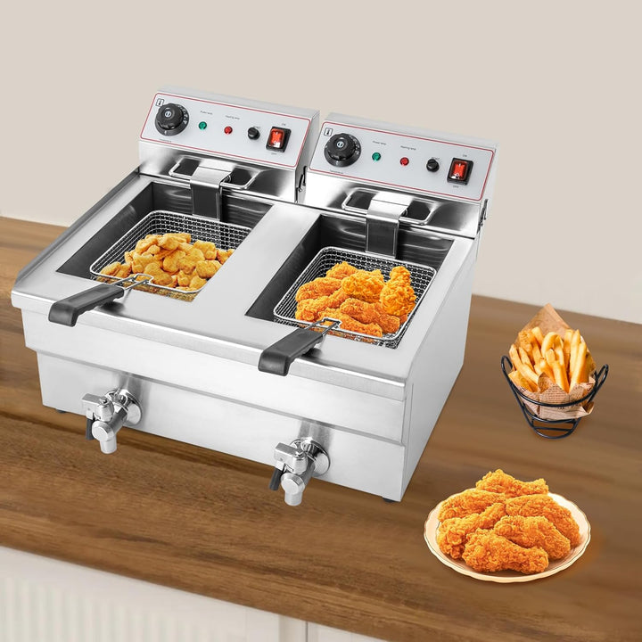 Elektrische Fritteuse, 2 * 10L Doppelfriteuse Gewerbliche Elektrische Bratpfanne Fritteuse Mit 2 KöR