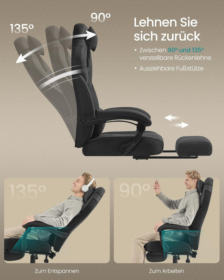 SONGMICS Gaming-Stuhl, Bürostuhl, Computerstuhl, ergonomisches Design, mit Fussstütze, verstellbares