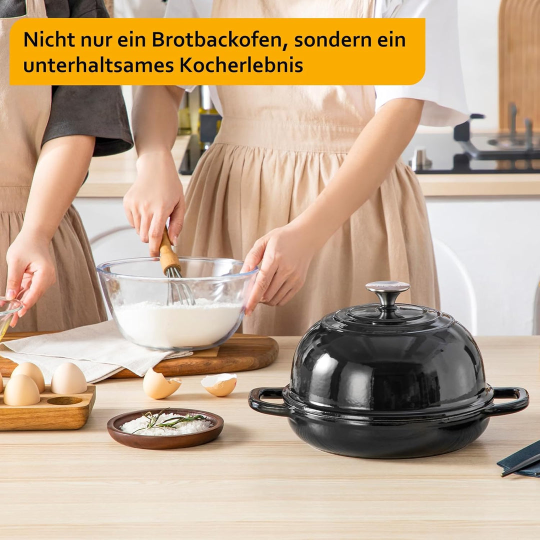 Velaze Gusseisen Topf Brot Backen, 4,8L Emaille Schmortopf mit Deckel und Griffen, 26 cm Brotbacktop