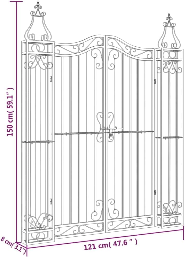 vidaXL Gartentor Schwarz 121x8x150 cm Schmiedeeisen 121 x 8 x 150 cm, 121 x 8 x 150 cm