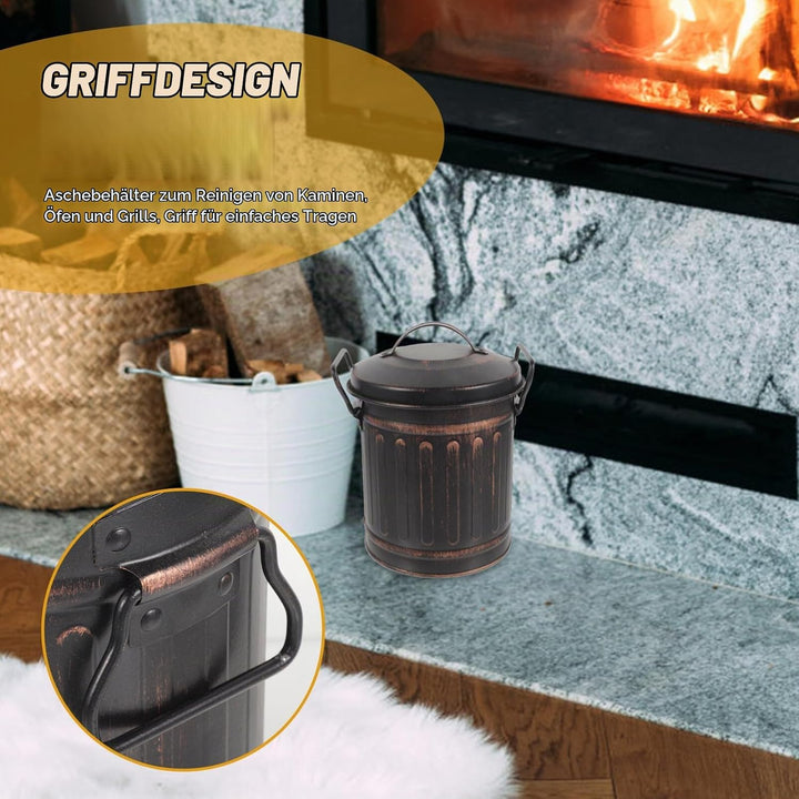 DOITOOL Mini-Ascheeimer Für Den Kamin Mit Deckel Und Griff Ascheeimer Aus Metall Für Feuerstelle Kam