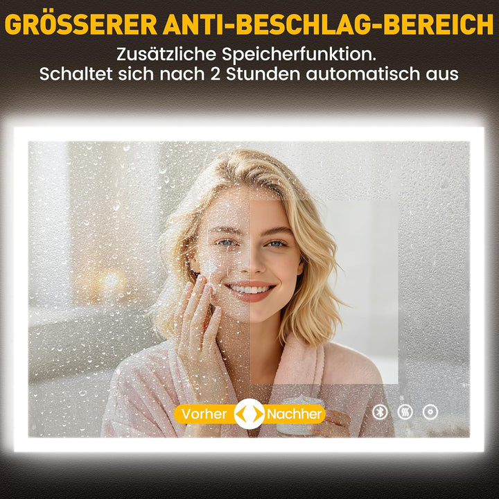 Dripex LED Badspiegel 80x60cm, Badezimmerspiegel mit Bluetooth und Steckdose 60L x 80B cm mit Steckd
