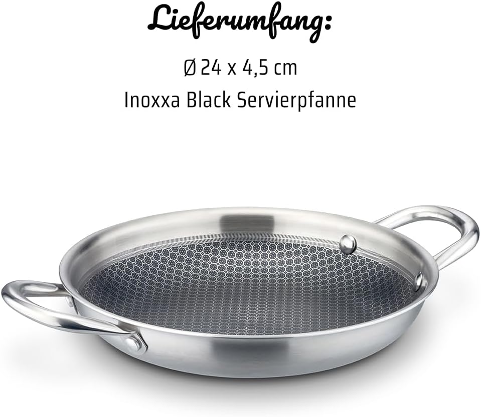 GSW Servierpfanne Innoxa Black, Edelstahlpfanne, Wabenpfanne mit kratzfester Antihaftbeschichtung, B