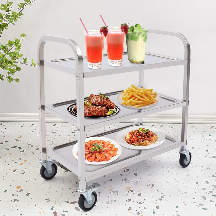 Küchenwagen, 3 Borde Rollwagen Küche, Servierwagen, Rollwagen Speisewagen mit Leichtlaufräder (85 x