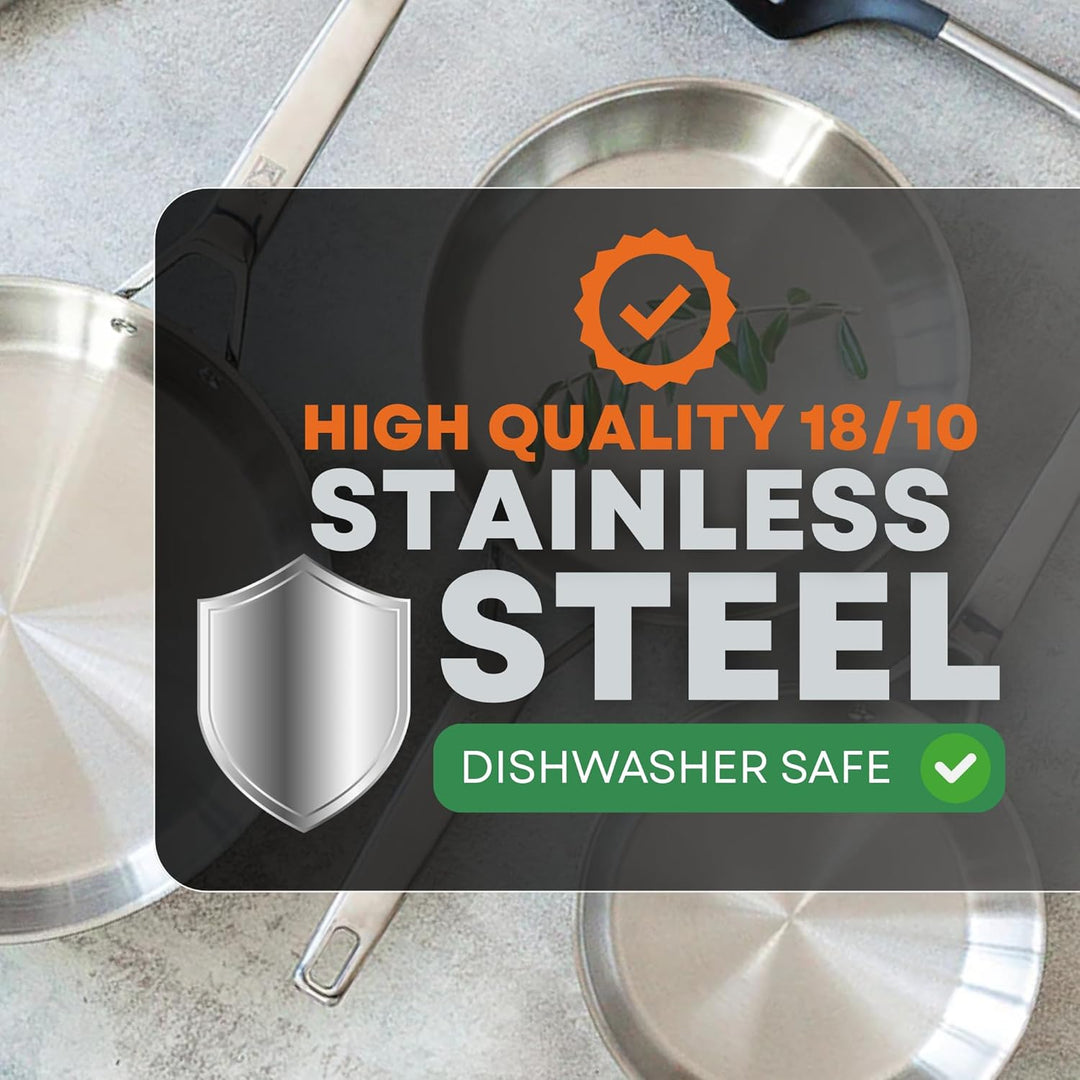 BRA Signature | Set mit 3 Bratpfannen 20-24-26, professioneller Edelstahl 18/10 ohne Antihaftbeschic