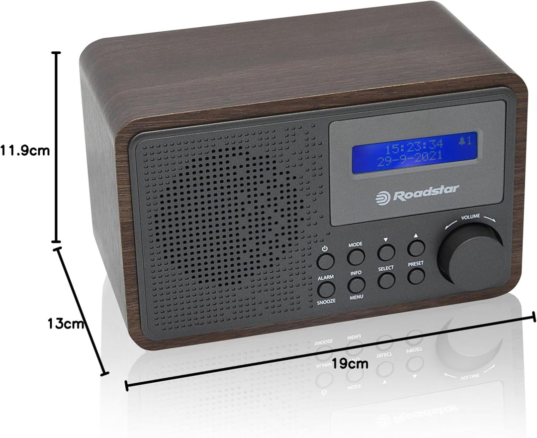 Roadstar HRA-700D+/WD Tragbares Radio Vintage Digital Dab/Dab+/FM funktioniert mit Netzwerk oder Bat