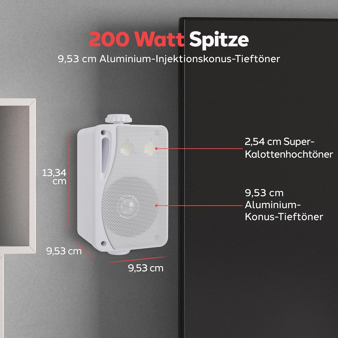 Pyle Wasserdichte Lautsprecher 3.5-Zoll-200-Watt 3-Wege Wetterfeste Mini Box, Weiss, PLMR24, Weiss