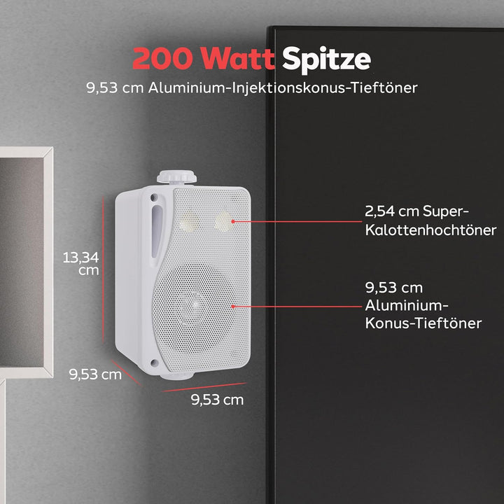 Pyle Wasserdichte Lautsprecher 3.5-Zoll-200-Watt 3-Wege Wetterfeste Mini Box, Weiss, PLMR24, Weiss