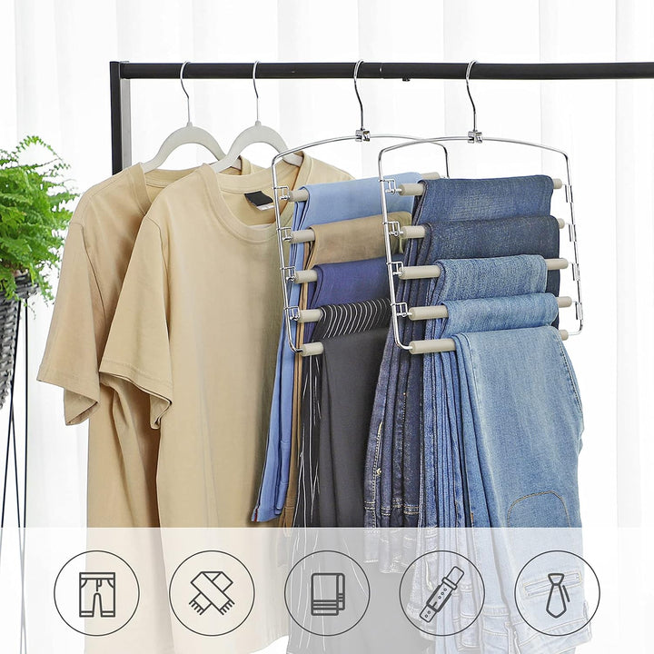 SONGMICS 3er Set Hosenbügel, platzsparend, für je 5 Jeans, aus Metall | Platzsparend, rutschfest, sc