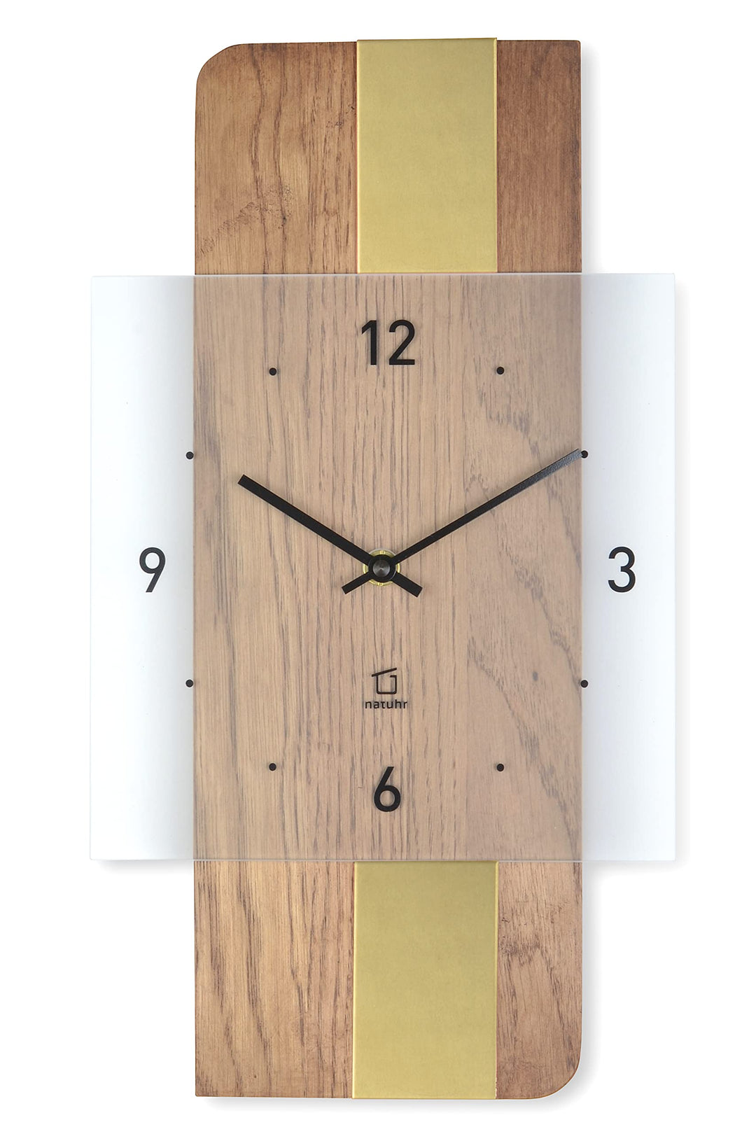 Natuhr Holz Metall Glas Wanduhr - Fusion - präzises Funk-Uhrwerk plastikfrei verpackt (Eiche rustika