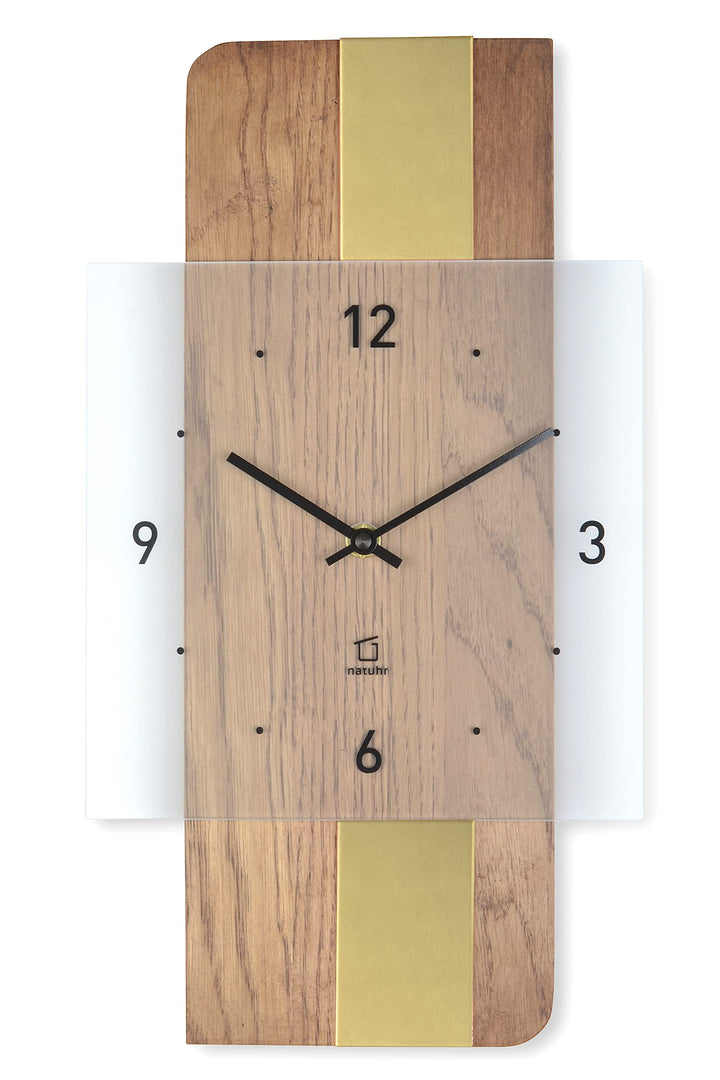 Natuhr Holz Metall Glas Wanduhr - Fusion - präzises Funk-Uhrwerk plastikfrei verpackt (Eiche rustika
