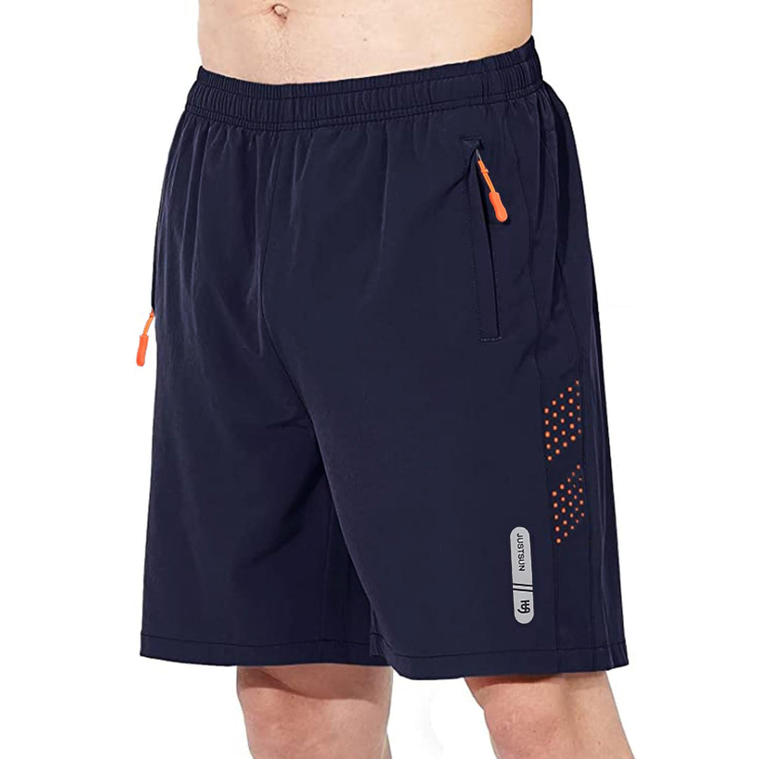 JustSun Shorts Herren Sport Schnelltrocknend Leichte Atmungsaktiv mit Reissverschluss L Blau, L Blau