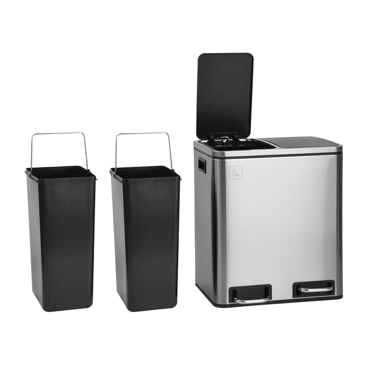SVITA TM2X15 Edelstahl Treteimer 30 Liter Silber Abfalleimer Mülleimer Design Mülltrennung Papierkor