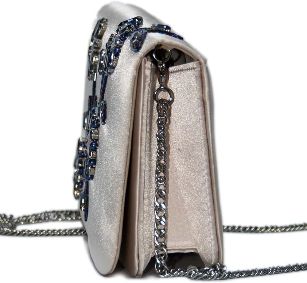 Clutch mit Kette und Patte mit floralem Strass-Muster Bestickt