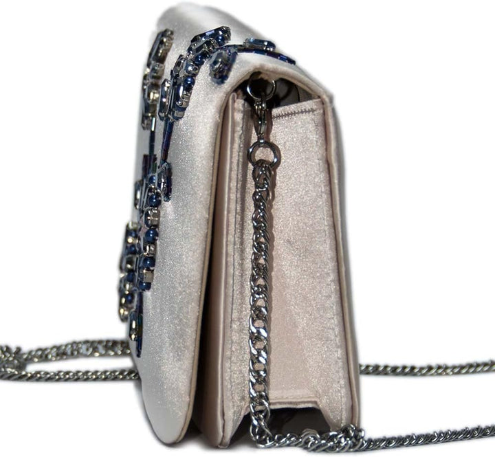 Clutch mit Kette und Patte mit floralem Strass-Muster Bestickt