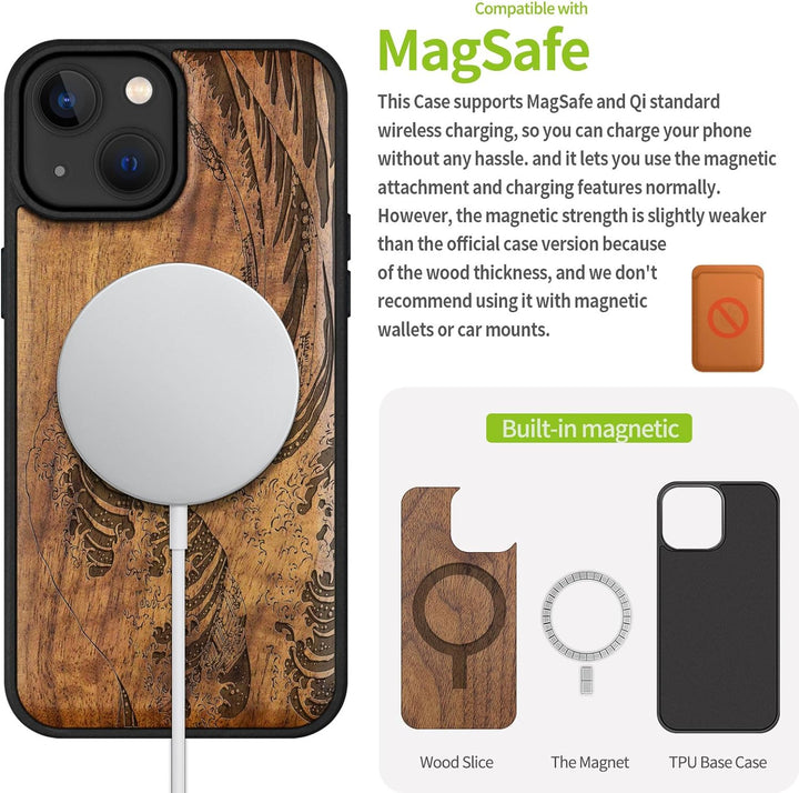 Carveit Handyhülle für iPhone 15 Cover Kompatibel mit Magsafe [Holz und TPU Silikon Hybrid hülle] Ma