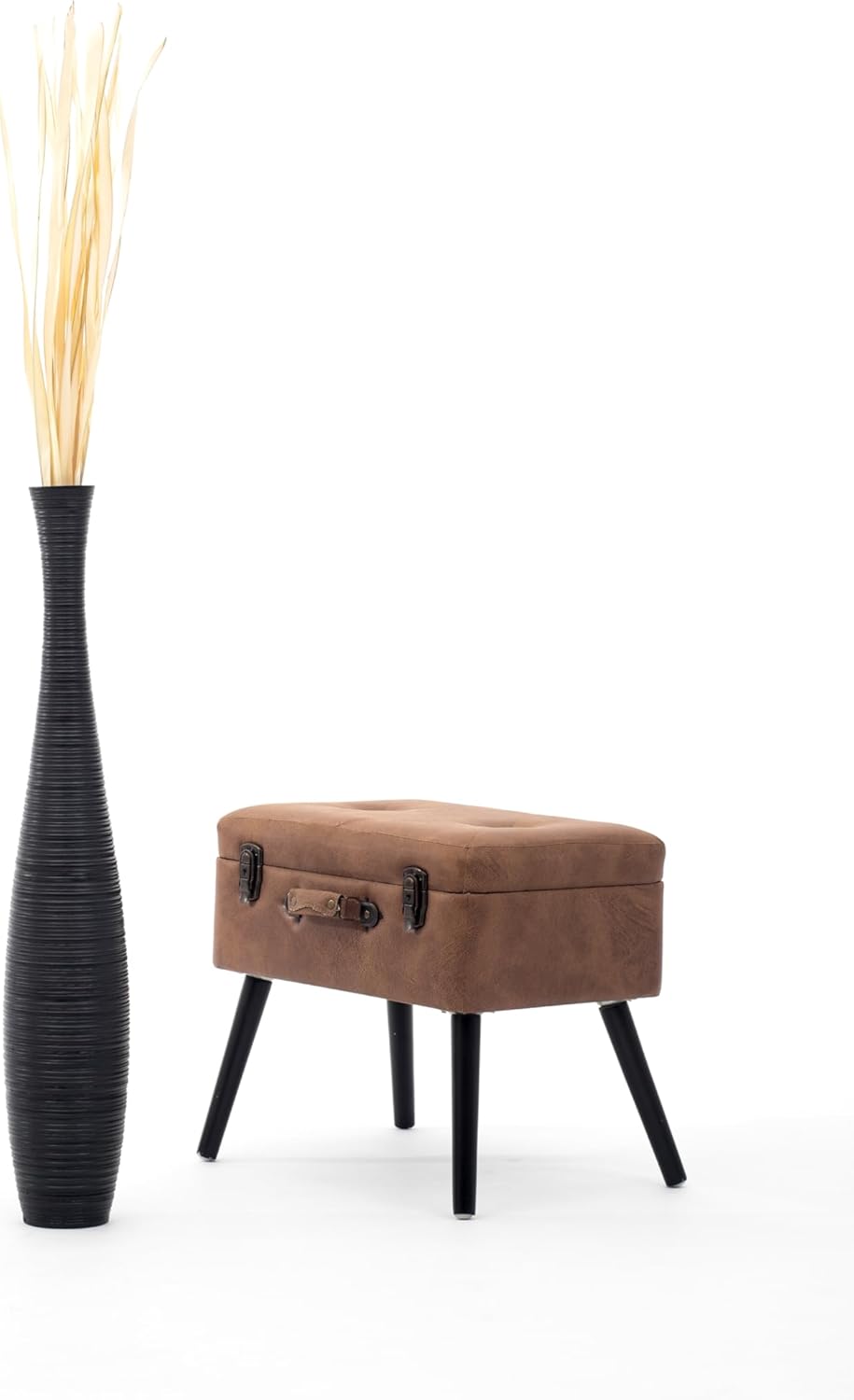 Leewadee Grosse Bodenvase für Dekozweige hohe Standvase Design Holzvase, Holz, 90 cm, Schwarz 90 cm