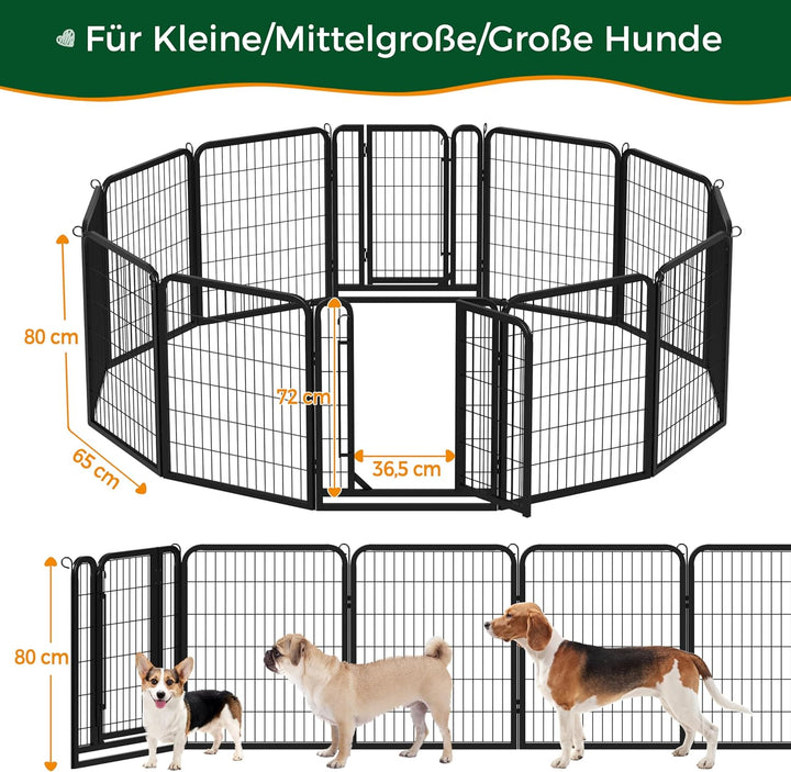 Yaheetech 12-teilig Welpenlaufstall 80cm hoch, Welpenauslauf mit 2 Türen, faltbares Freilaufgehege,