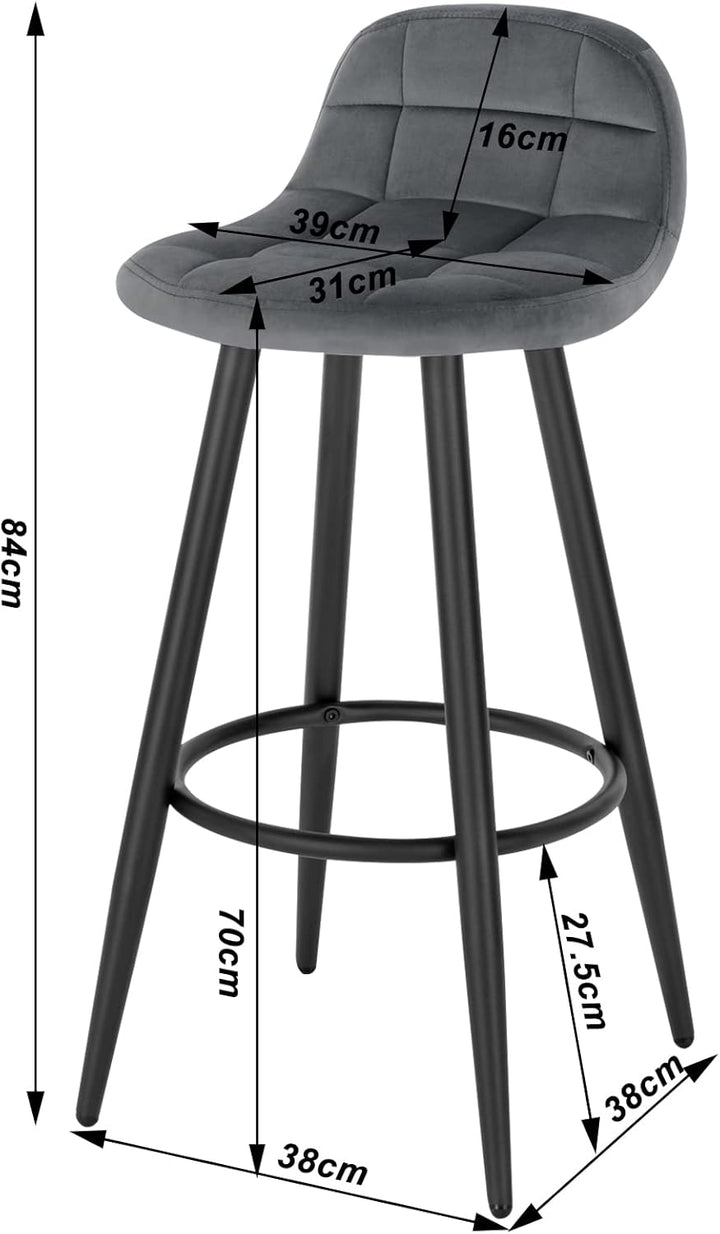 WOLTU Barhocker 2er Set, Barstuhl mit Samtbezug, gepolsterter Küchenhocker, mit Rückenlehne und Fuss